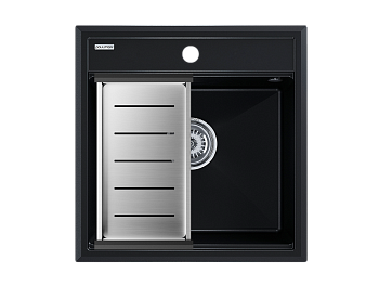 Кухонная мойка + коландер Paulmark PM115051-BLM+A375-BS 50х50 цвет черный